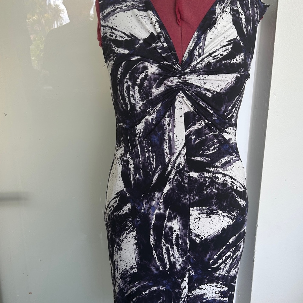 Michael Kors Collection Black and White Ruched Sheath Midi Dress